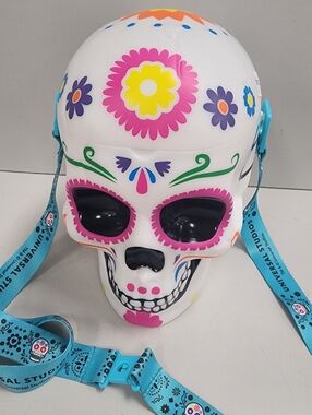 Universal Studios White Floral Sugar Skull Popcorn Bucket Light Up